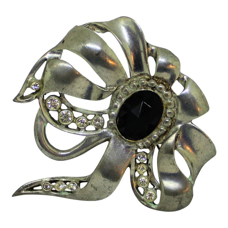Vintage Art Deco Schleifen-Brosche Silberfarbene Strass-Anstecknadel, 1940Er Brautschmuck Vintage Art Deco Schleifen-Brosche Silberfarbene Strass-Anstecknadel, 1940Er Brautschmuck von CollectionsbyAnn