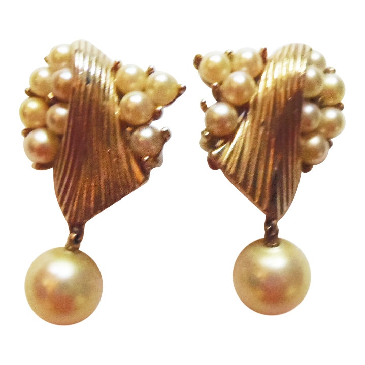 Vintage Jomaz Gold Ton Faux Perlen Ohrklips, 1950S Vintage Jomaz Gold Ton Faux Perlen Ohrklips, 1950S von CollectionsbyAnn