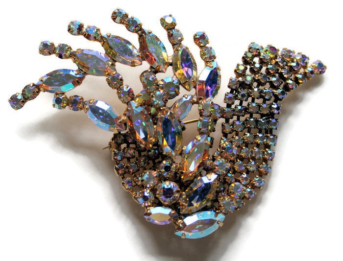 Vintage Pierre Strass Vogel Brosche Aurora Borealis Ab Pin, Schmuck Der 1950Er Jahre Vintage Pierre Strass Vogel Brosche Aurora Borealis Ab Pin, Schmuck Der 1950Er Jahre von CollectionsbyAnn