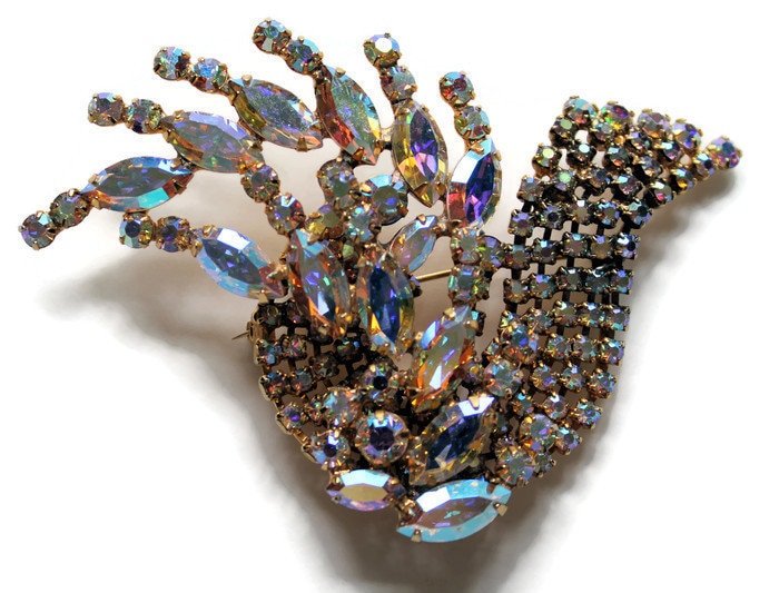 Vintage Pierre Strass Vogel Brosche Aurora Borealis Ab Pin, Schmuck Der 1950Er Jahre von CollectionsbyAnn