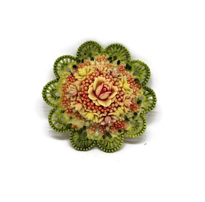 Vintage Zelluloid Blumen, Anstecknadel Creme, Rosa & Mintgrün, 1930Er Jahre Brosche Vintage Zelluloid Blumen, Anstecknadel Creme, Rosa & Mintgrün, 1930Er Jahre Brosche von CollectionsbyAnn