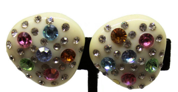 Zelluloid Strass Ohrclips - 1950Er Jahre Modeschmuck von CollectionsbyAnn