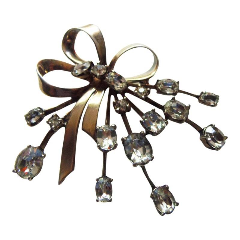 sterling Silber Crystal Bow Brosche Vintage 1930 Unterzeichnete Ciner Braut Pin von CollectionsbyAnn