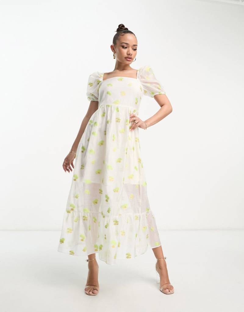 Collective The Label - Organza-Freizeitkleid in Elfenbeinweiß mit Puffärmeln und Blumenmuster Collective The Label - Organza-Freizeitkleid in Elfenbeinweiß mit Puffärmeln und Blumenmuster von Collective The Label