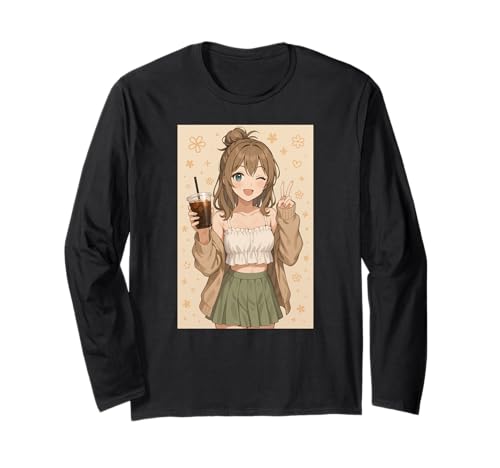 Anime Girl Eiskaffee Japan Waifu Japanisches Kawaii Damen Langarmshirt von CollectiveJapan