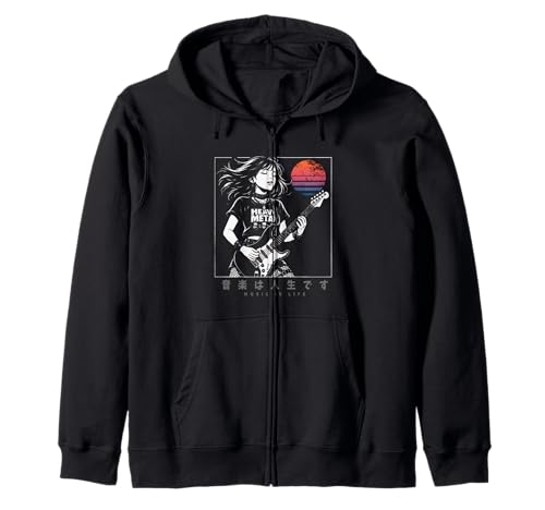 Anime Girl Japanese Music is Life E-Gitarre Punk Japan Kapuzenjacke von CollectiveJapan