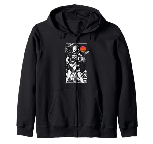 Anime Girl Japanische Kanagawa E-Gitarre Punk Japan Kapuzenjacke von CollectiveJapan