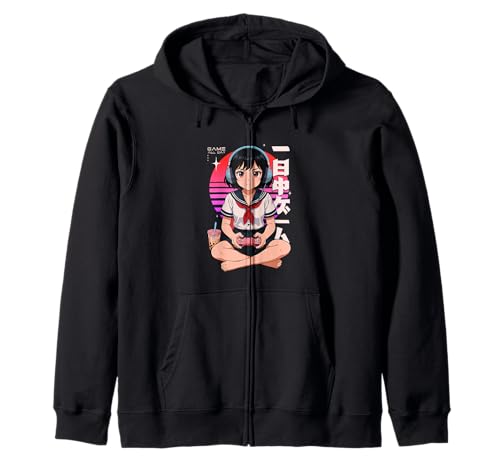 Anime Girl Retro Japanisches Spiel All Day Gamer Japan Boba Tea Kapuzenjacke von CollectiveJapan