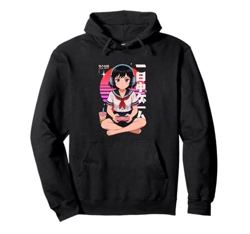 Anime Girl Retro Japanisches Spiel All Day Gamer Japan Boba Tea Pullover Hoodie von CollectiveJapan
