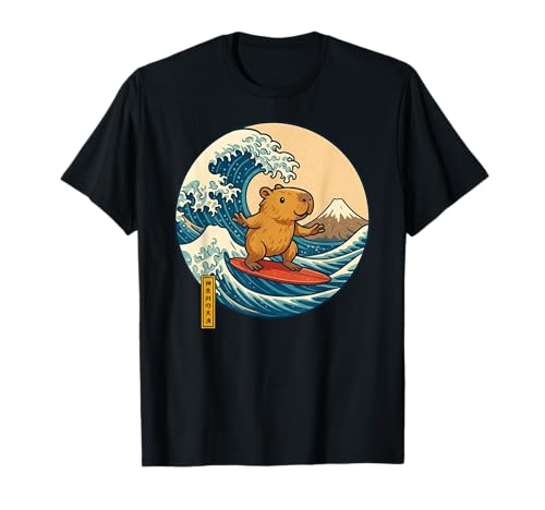 Capybara Japan Surfen Japanische Kanagawa Wave Jungen Mädchen Kind T-Shirt von CollectiveJapan