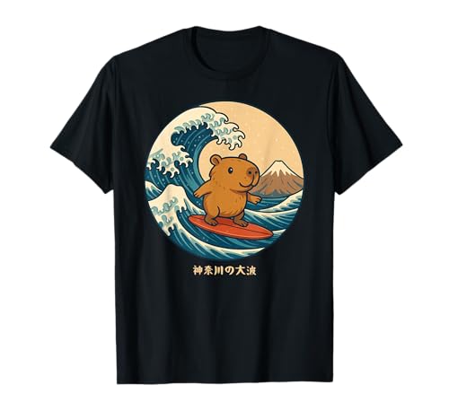 Capybara Surfen Japanische Kanagawa Wave Japan Jungen Mädchen Kind T-Shirt von CollectiveJapan