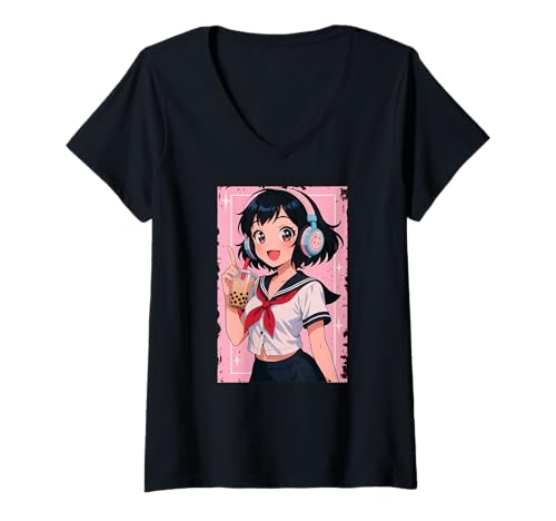 Damen Anime Girl Japanese Waifu Gamer Japan Boba Tea Otaku T-Shirt mit V-Ausschnitt von CollectiveJapan