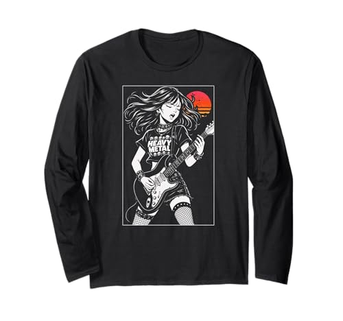 Japanische Anime Girl Vintage Retro E-Gitarre Punk Japan Langarmshirt von CollectiveJapan