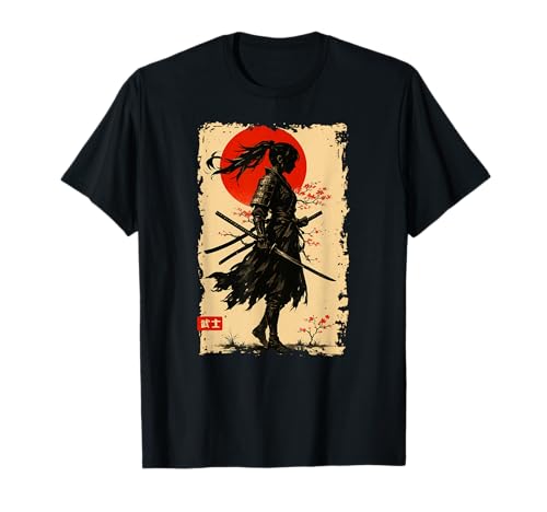Japanisches Anime Samurai Mädchen Vintage Krieger Jungen Mädchen T-Shirt von CollectiveJapan