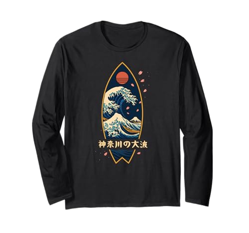 Japanisches Kanagawa Wave Surf Board Surfen Japan Jungen Mädchen Langarmshirt von CollectiveJapan