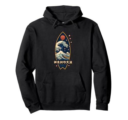 Japanisches Kanagawa Wave Surf Board Surfen Japan Jungen Mädchen Pullover Hoodie von CollectiveJapan