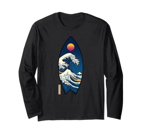 Surfbrett Japanisch Kanagawa Wave Surfen Japan Jungen Mädchen Langarmshirt von CollectiveJapan