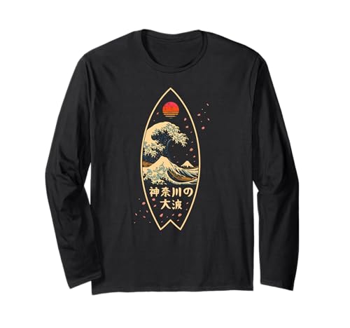 Surfen Japanisches Kanagawa Wave Surf Board Japan Jungen Mädchen Langarmshirt von CollectiveJapan