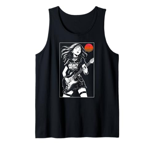 Vintage Retro Anime Girl Japanische Musik E-Gitarre Tank Top von CollectiveJapan