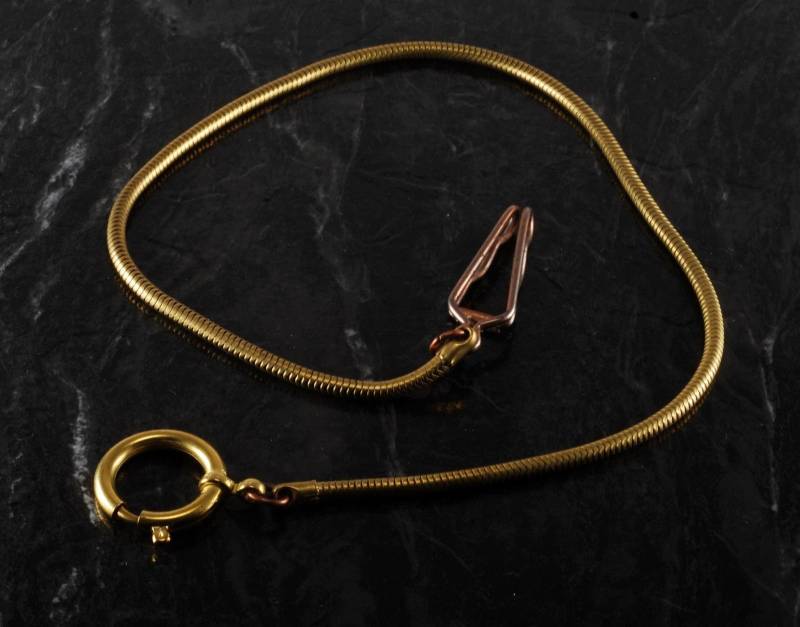 Alte Antike Taschenuhr Kette W 20 Mm Federring Fob Messing & Kupfer Metall 16 "Nos von CollectorsUtopia