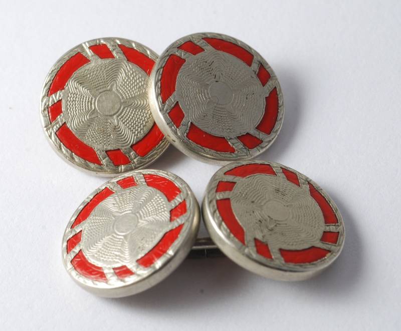 Antike Parks Bros Und Rogers Art Deco Rote Emaille & Stahl Manschettenknöpfe Usa Signiert von CollectorsUtopia