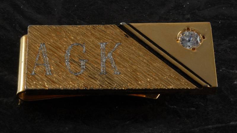 Vintage Initialen "Agk" Gold Electro Plate Mit Rhinestone Money Clip Signed Ge von CollectorsUtopia