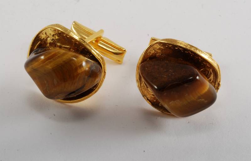 Vintage Katzenauge Edelstein Stein in Vergoldetem Metall Herren Manschettenknöpfe Ooak Nos # Ce1 von CollectorsUtopia