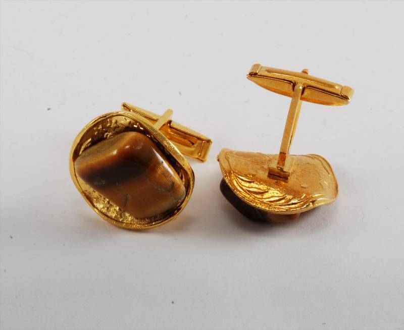 Vintage Katzenauge Edelstein Stein in Vergoldetem Metall Herren Manschettenknöpfe Ooak Nos # Ce2 von CollectorsUtopia