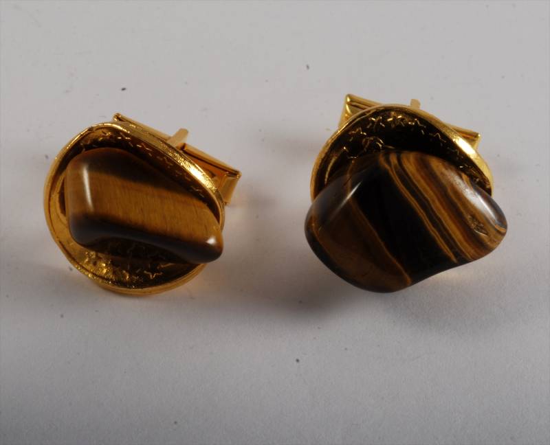 Vintage Katzenauge Edelstein Stein in Vergoldetem Metall Herren Manschettenknöpfe Ooak Nos # Ce3 von CollectorsUtopia