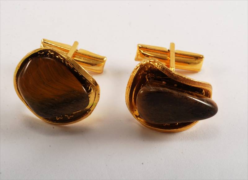 Vintage Katzenauge Edelstein Stein in Vergoldetem Metall Herren Manschettenknöpfe Ooak Nos #ce5 von CollectorsUtopia