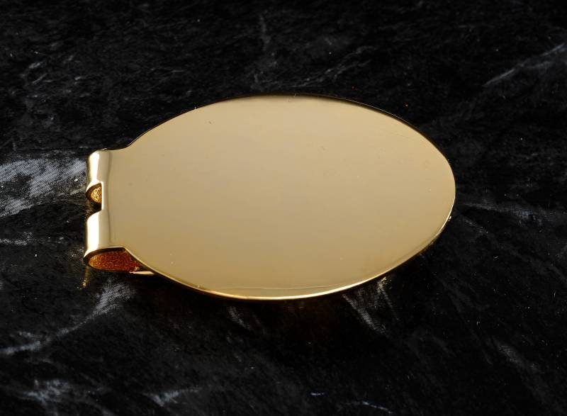 Vintage Sammlerstück Glänzend Vergoldet Messing Oval Geldscheinklammer New Old Stock von CollectorsUtopia