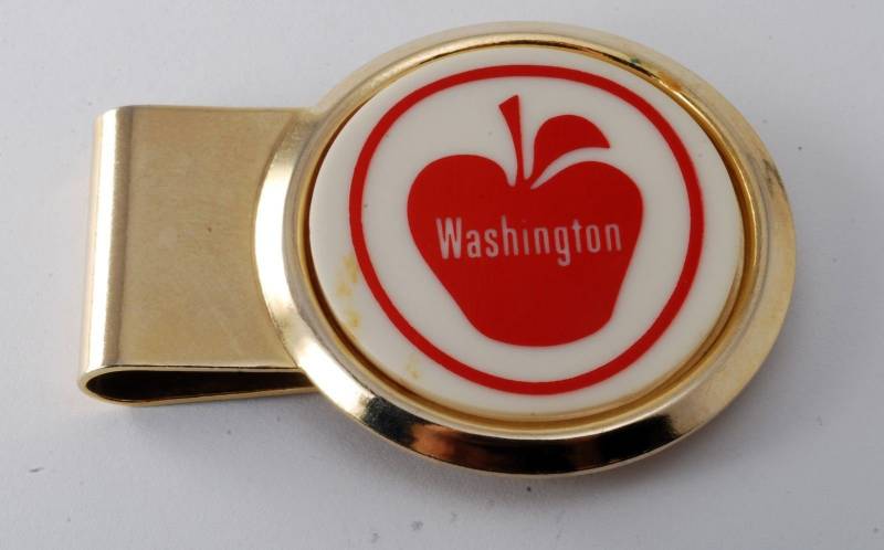 Vintage Washington State Red Apple Gold Tone Stahl Geldklammer Verwendet Signiert Hit Usa von CollectorsUtopia