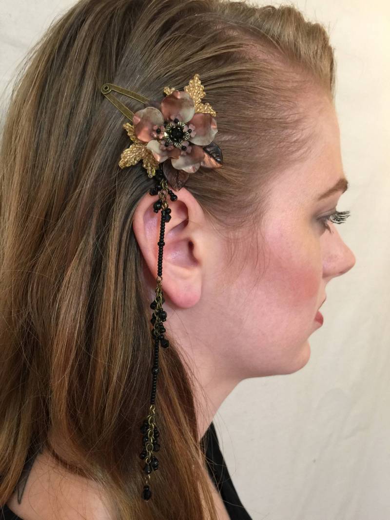 Kupfer Perlen Blüten Haarclip Handbeaded By Designer Collleen Toland von ColleenToland