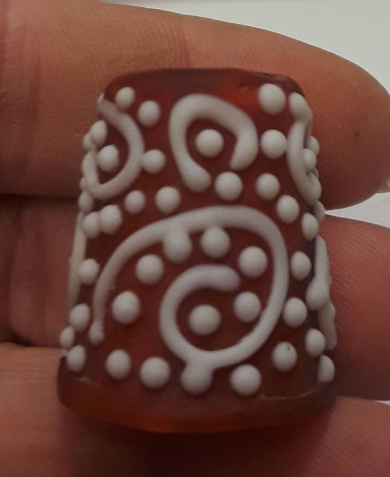 Handgefertigter Lampwork Glas Fingerhut -Frosted Red Filigree - Sra S105 von ColleensCreations
