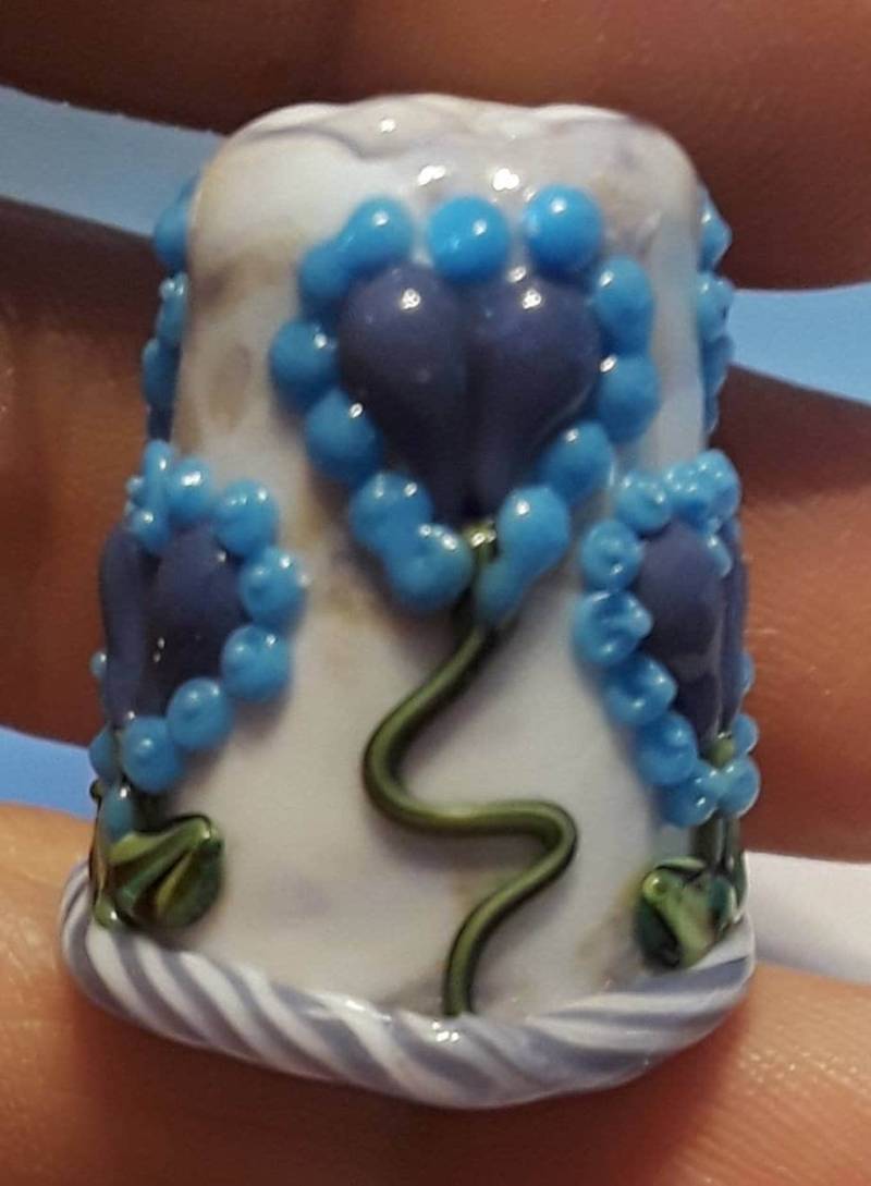 Handgefertigter Lampwork Glas Fingerhut - Lila "Here's My Heart" Blumengarten Sra-S105 von ColleensCreations