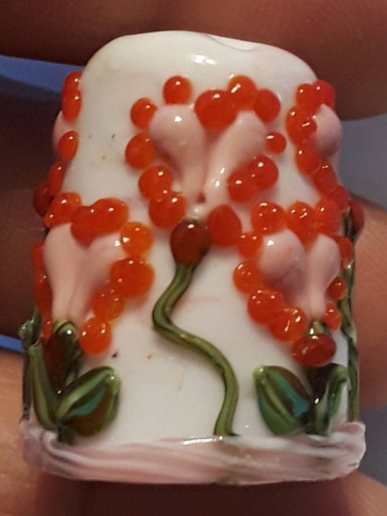 Handgefertigter Lampwork Glas Fingerhut -Pink "Here's My Heart" Blumengarten - Sra-S105 von ColleensCreations