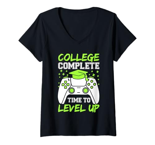 Damen College Complete Time To Level Up Shirt Boys Men Graduation T-Shirt mit V-Ausschnitt von College Graduation Gifts For Gamers