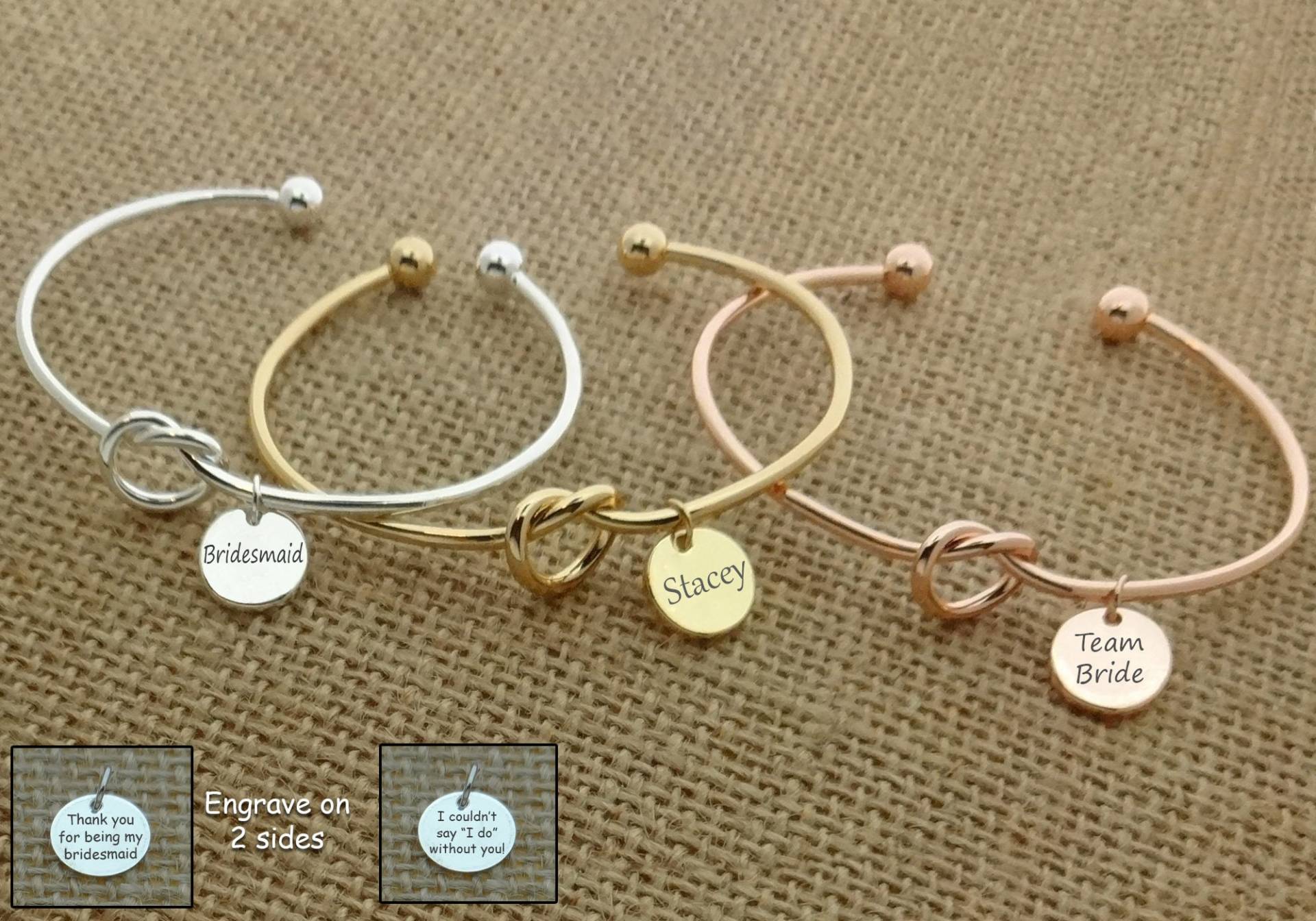 Brautjungfer Armband, Brautjungferngeschenk, Liebe Knoten Inspirierende Bridesmaide Armreif Armspange von CollegeThings