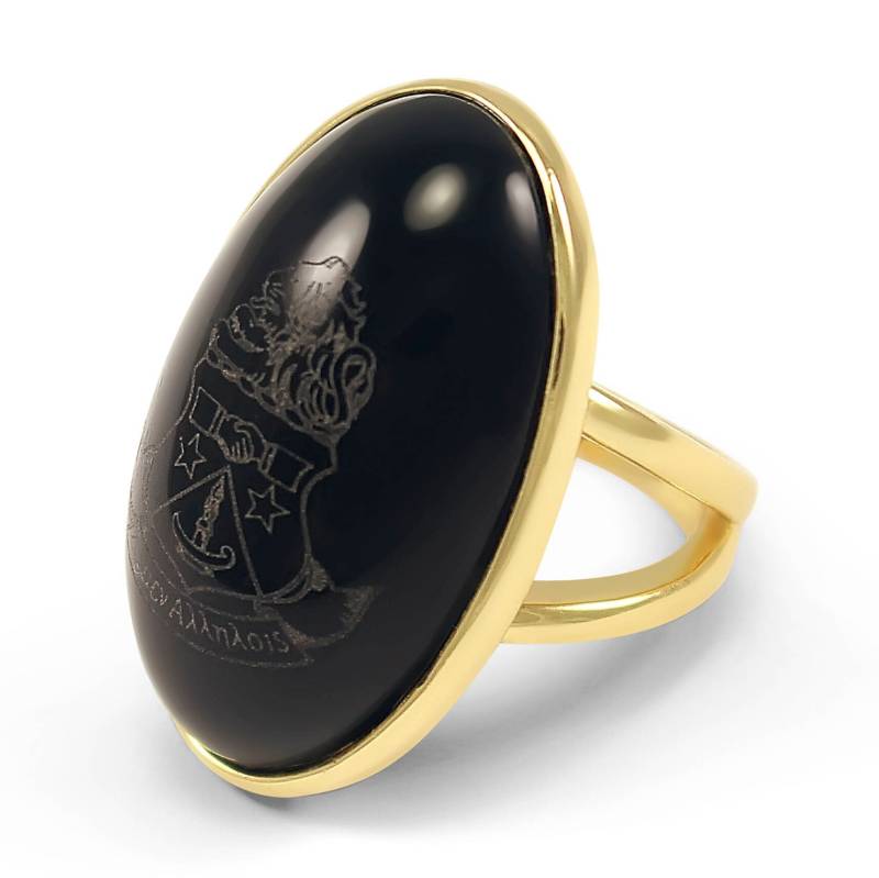 Alpha Delta Pi Herzogin Ring/14 K Goldmessing Poliert Schwarz Onyx Mit Laser Eingeschrieben Sorority Crest Αδπ von CollegiateStandard