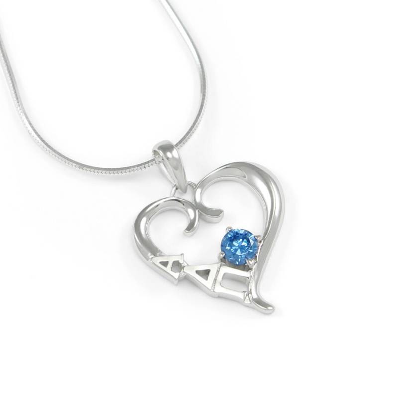 Alpha Delta Pi Sterling Silber Herz Anhänger Mit Blauem Kristall von CollegiateStandard