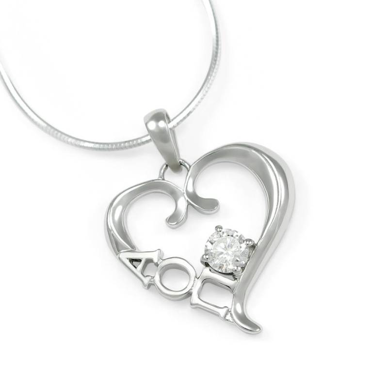 Alpha Omicron Pi Sterling Silber Herz Anhänger Mit Bergkristall Besetzt // Anthrazit Schmuck Sorority Kette Aoii von CollegiateStandard