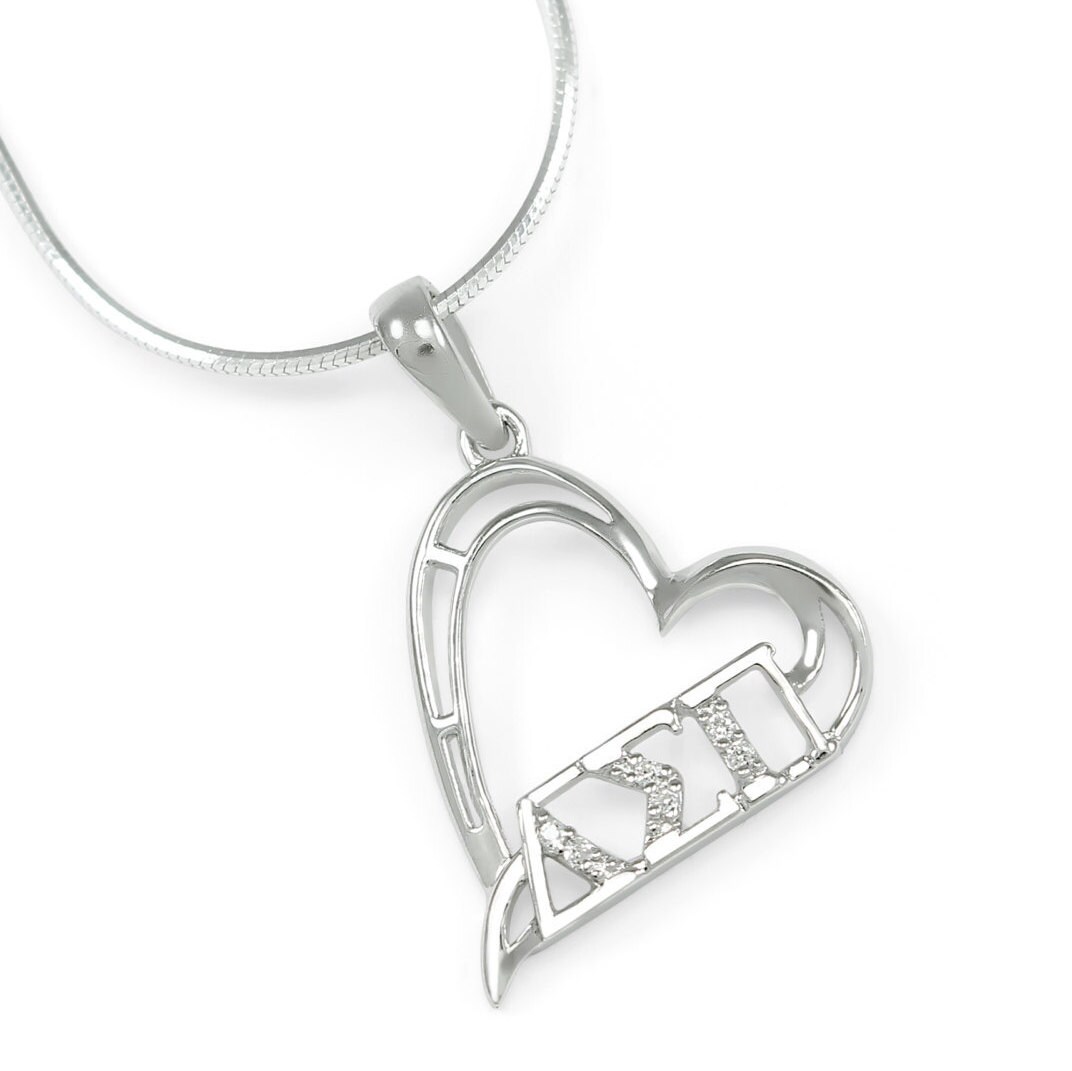 Delta Sigma Pi Sterling Silber Herz Anhänger Set Mit Simulierten Diamanten/20 Mm Fraternitätsschmuck von CollegiateStandard