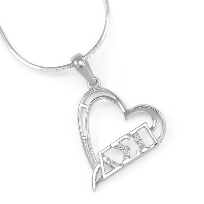 Delta Sigma Pi Sterling Silber Herz Anhänger Set Mit Simulierten Diamanten/20 Mm Fraternitätsschmuck von CollegiateStandard