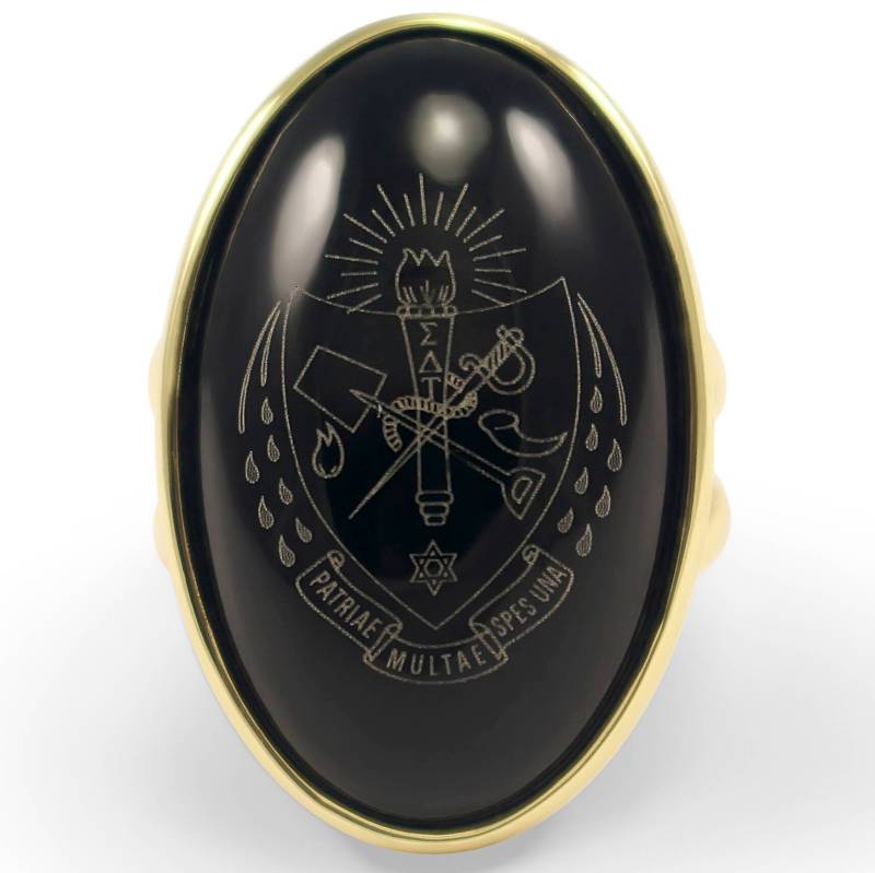 Sigma Delta Tau Herzogin Ring/14 K Goldmessing Polierten Schwarzen Stein W Laser Eingeschrieben Sorority Wappen Geschenk von CollegiateStandard