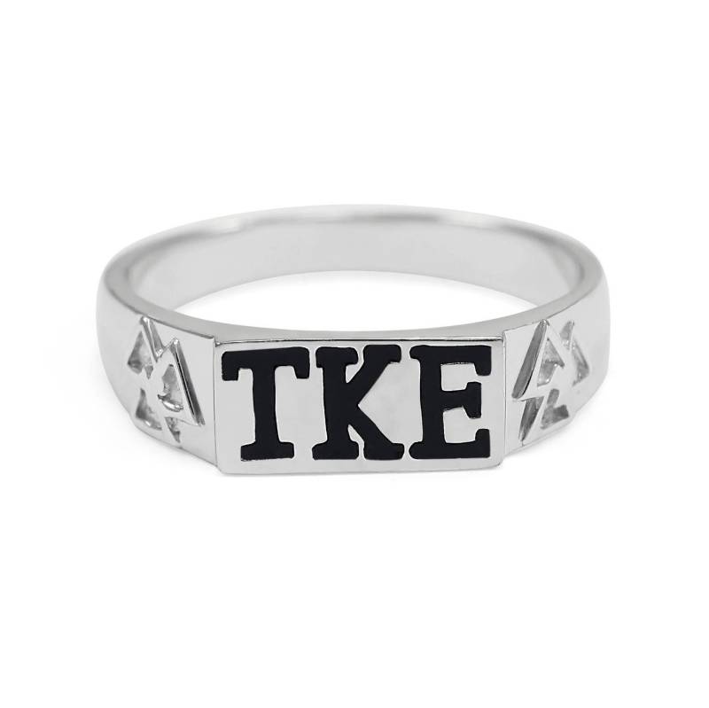 Tau Kappa Epsilon Sterling Silber Flachtop Ring Mit Schwarzem Emaille/Tke Fraternity Ringe Klasse Abschluss Geschenke von CollegiateStandard