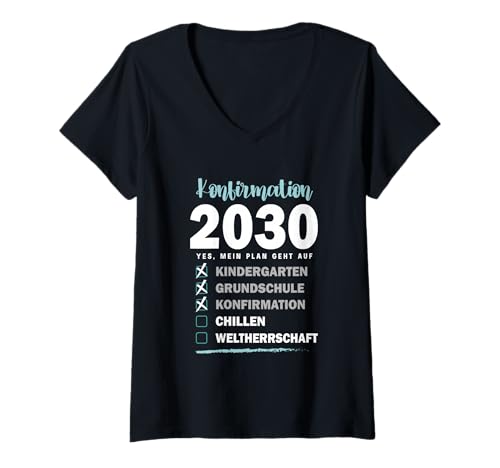 Damen Konfirmation 2030 Geschenk Lustiges Shirt Checkliste Plan T-Shirt mit V-Ausschnitt Damen Konfirmation 2030 Geschenk Lustiges Shirt Checkliste Plan T-Shirt mit V-Ausschnitt von Colles Konfirmation Geschenk Idee Christentum