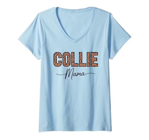 Damen Leopardenmuster Collie Mama Collies T-Shirt mit V-Ausschnitt von Collie Lover Gifts
