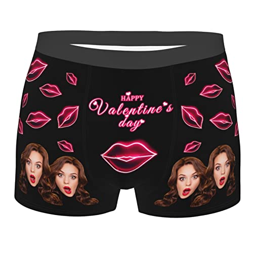 Collienght Personalisierte Boxershorts mit lustigem Gesicht, Happy Valentine's Day, Kuss-Boxershorts, individuelles Foto, Neuheit, Unterwäsche für Freund, Ehemann, ihn von Collienght