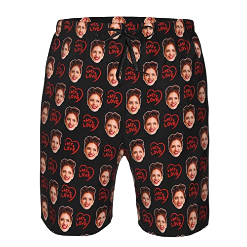 Custom Funny Herren Casual Walk Shorts mit eigenem Foto Drawstring Beach Pants Comfort Flat Front Shorts mit Frau Girlfriend Face Novelty Shorts von Collienght