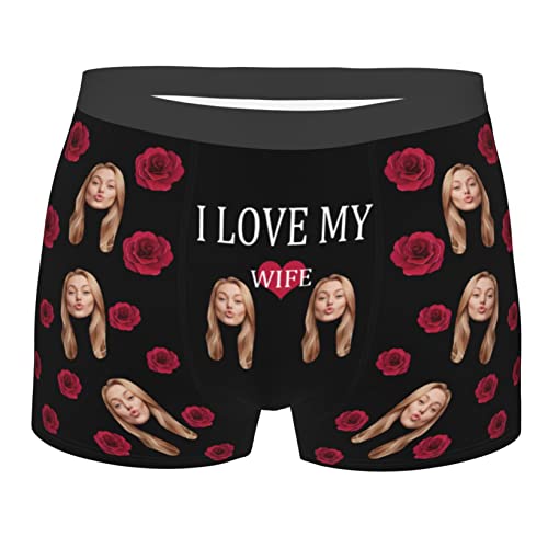 I Love You My Wife Boxer Briefs Personalisierte Freundin oder Ehefrau Foto Unterwäsche Lustige Boxer mit Rosenblumendruck Neuheit Männer Boxer Geschenk zum Valentinstag, Jahrestag, Geburtstag von Collienght